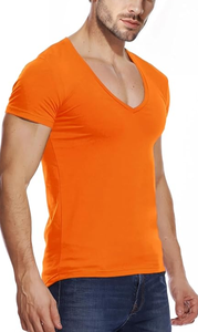Camisetas de Cuello en V Profundo para Hombre, Camisetas Interiores de Corte Bajo, Ajustadas, de Manga Corta, 100% Algodón, 160 GSM, Ropa de Verano, OEM, Personalizadas, al por Mayor - Product Image 3