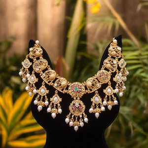 Designer <b>Gold</b>-Plated Pota Stone & Pearl Necklace <b>Set</b> for Women Traditional Fashion Jewelry-10575286PGR - Product Image 3