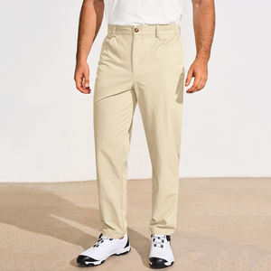 High Street Plain Dyed Solid Colored <b>Men's</b> Casual Golf Pants Breathable Canvas Mid Waist <b>Loose</b> Fit Drawstring <b>Trouser</b> - Product Image 5