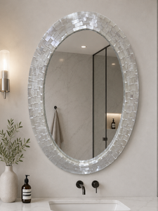 Luxury Selenite <b>Mirror</b> Oval Wall Decor with Natural Stone Frame for Modern Home Interior - Product Image 1