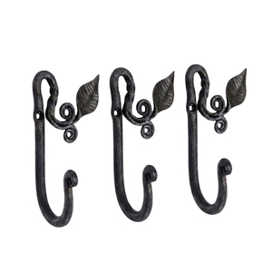 Gancho Doble de Pared con Motivo de Hoja de Metal Negro Rústico, Diseño Vintage en Espiral, para Colgar Abrigos, Sombreros y Toallas, Accesorios de Ferretería - Product Image 1