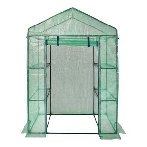 Serra da Giardino Walk-in 4.6 x 2.4 x 6.7 piedi con Ripiani, Copertura in PE ad Alta Resistenza, Telaio in Acciaio, Porte e Finestre in Plastica Verde - Product Image 3