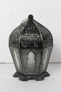 Artisan Design Handmade Iron & Glass <b>Lantern</b> <b>Candle</b> <b>Holder</b> with Floral Cutouts and Arched Panels for Home Decoration - Product Image 3