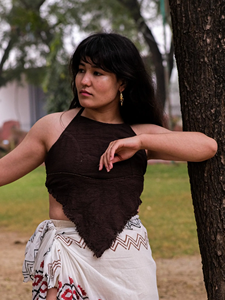 Handcrafted Artisan Women Dark Brown Crinkle Cotton Halter Neck Crop <b>Top</b> Breathable Sleeveless Backless Boho <b>Festival</b> Blouse - Product Image 3