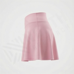 Jupe courte trapèze taille haute pour femme, rose unie, avec design croisé, style sportif, idéale pour l'été - Product Image 3