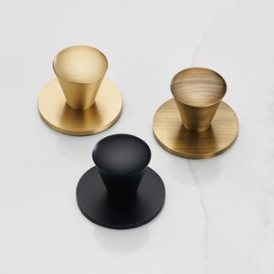 Modern Tapered Metal Cabinet <b>Knob</b> with Round Base in Brushed Gold Antique <b>Brass</b> and Matte Black Finishes for Luxury Kitchen new - Product Image 1