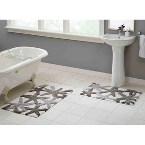 Starfish Pattern Cotton Bath <b>Mat</b> <b>Set</b> 2 Piece Rectangle Coastal Style Non-Slip Rubber Backing Machine Washable Thick Tufted - Product Image 5