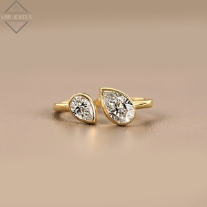 Anillo Abierto de Lujo con Doble Perla de Diamante en Oro Amarillo con Engaste de Bisel, Joyería Nupcial Moderna para Mujer, Regalo de Aniversario - Product Image 1