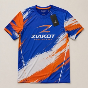 อุตสาหกรรม ZIAKOT เสื้อยืดผู้ชายดีไซน์ใหม่สีส้มรอยัล-ขาว ลายพิมพ์ 3 มิติ แบบนามธรรม ลายเส้นแปรง สำหรับการแสดง - Product Image 1