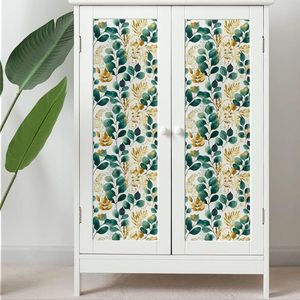 Carta da Parati Moderna Adesiva con Motivi Botanici in Acquerello, Decorazione Murale Autoadesiva con Piante e Foglie Verdi, Dorate e Bianche - Product Image 5