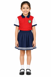 Conjunto de Uniforme Escolar Premium para Niñas con Camiseta Polo Roja y Falda Plisada Azul Marino, Vestido Escolar Elegante y Cómodo para Estudiantes - Product Image 1