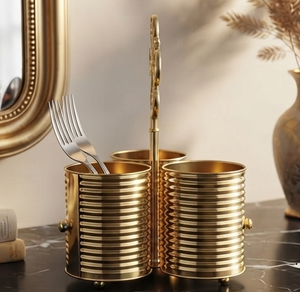 Gold Metal 4 Compartment <b>Utensil</b> Holder Light Luxury Cutlery Flatware <b>Organizer</b> Stand for Kitchen - Product Image 3