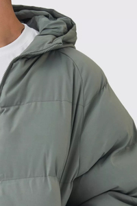 Men's Puffer Jacket Winter Casual Windproof Thick Polyester Filling Regular Fit Solid Color <b>Covered</b> <b>Button</b> Closure Patchwork - Product Image 6