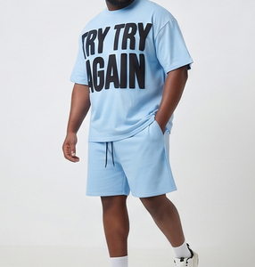 Custom Men's Puff Printing Summer T-Shirt Shorts Set Premium Heavyweight Cotton Oversize Drop Shoulder Loose Two Piece Set Tee - Product Image 4