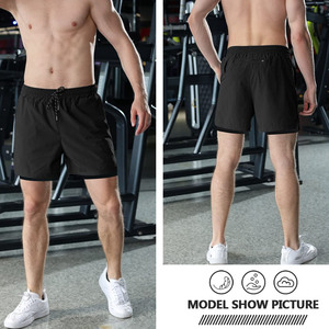 Shorts de jogging décontractés pour hommes de qualité supérieure, en tissu léger extensible, avec logo personnalisé, coupe ample plissée. - Product Image 5