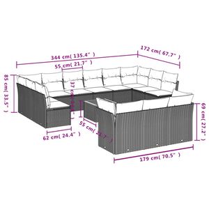 Juego de Sofás de Patio de 14 Piezas en Poliratán Negro con Cojines, Muebles Elegantes para Exteriores - Product Image 3