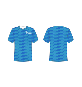 Camiseta Deportiva Ligera de Manga Corta Sublimada Personalizada con Patrón Geométrico Abstracto Azul y Azul Claro - Product Image 1