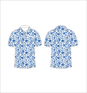 เสื้อโปโลสีน้ำเงินลายดอกไม้แบบกำหนดเอง ระบายอากาศได้ดี น้ำหนักเบา เหมาะสำหรับทีมกอล์ฟ แขนสั้น แบบซับลิเมชั่น ชุดกีฬาประสิทธิภาพสูง - Product Image 1