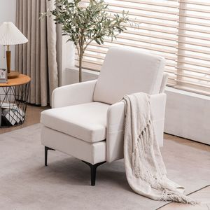 Cómodo Sillón Individual Beige Estilo Wabi-Sabi para Dormitorio, Sala de Estar, Habitación de Invitados, Sillón de Lana para Centros Comerciales - Product Image 1