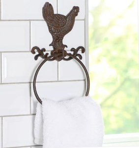 <b>Cast</b> Iron Rooster Towel Holder Ring Farmhouse Bathroom Decoration <b>Hand</b> Forged Towel Holders Wrought Iron Towel Ring Holders - Product Image 2