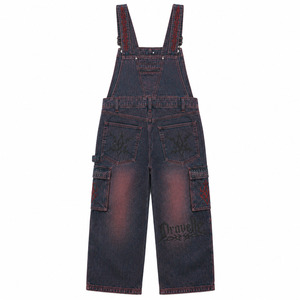 Mono vaquero Cargo unisex, estilo Y2K, holgado, azul rojizo lavado con bordado, estilo streetwear, venta al por mayor de fábrica - Product Image 3