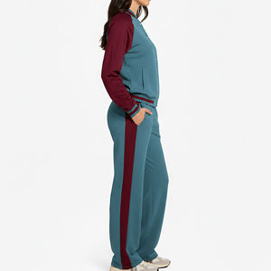 Conjunto Deportivo de Invierno con Capucha y Cremallera, Estilo Hip Hop, Bloques de Color, 100% Algodón Transpirable, para Gimnasio - Product Image 2