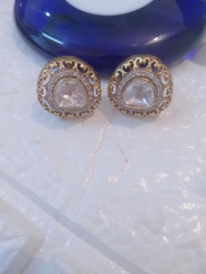 Vintage Classic 22k Gold Plated Oval Shape <b>Stud</b> <b>Earrings</b> with <b>Crystal</b> Rhinestones Bezel Setting Women's Everyday Wear Party Gift - Product Image 1