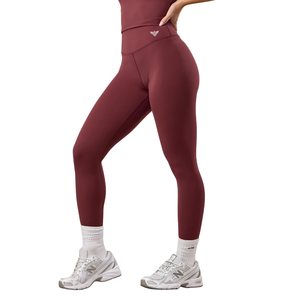 Women's Casual High Waist Full Length Seamless Solid Breathable Quick Dry Stretch Wine <b>Red</b> Fitness Leggings Comfortable Yoga - Product Image 2