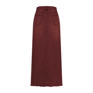 Jupe en jean décontractée taille naturelle avec fente avant, design basique respirant, boutonnée, style vintage, pour femme, grande taille, collection automne, directement de l'usine - Product Image 6