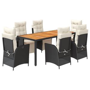 Set da pranzo da 7 pezzi in Poly Rattan nero con cuscini Set da giardino - Product Image 2
