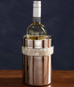 Refroidisseur à vin en acier inoxydable avec bande en nacre, bac à boissons isotherme rond pour fête, design élégant - Product Image 1