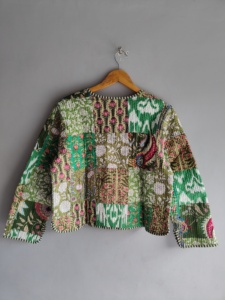 Quilted <b>Patchwork</b> <b>Jacket</b> Women's V-Neck Three Quarter Sleeves Cotton Autumn Styles Button Closure Short Length Lantern Sleeve gi - Product Image 6