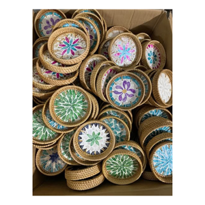 Seashell Inlaid Rattan Tray Handwoven Rattan Tray with Pearl Accents Natural Rattan Tray with Seashell Inlay - Product Image 6