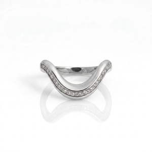 Lab Grown Round Brilliant Diamond Curve Ring 10K 14K 18K Solid Gold Curved <b>Wedding</b> Band Perfect Anniversary Stackable Wave Ring - Product Image 2