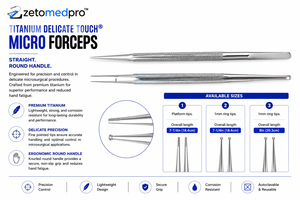 Titanium Delicate Touch Micro Forceps Straight Tip Type Platform tips 1mm ring tips Round Handle ZETOMEDPRO - Product Image 2