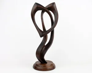 Statue abstraite contemporaine en bois sculptée à la main, deux feuilles, décoration artistique moderne, sculpture pour un style romantique et symbolique. - Product Image 5