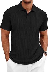 Polo texturé pour homme avec fermeture éclair, décontracté, respirant, idéal pour le golf en été - Product Image 1