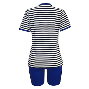 Mono corto ajustado de verano para mujer, con bloques de color, manga corta, para fitness, estilo casual y urbano - Product Image 3