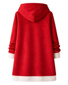 Sudadera larga con cremallera, color rojo, para mujer, abrigo con capucha de lana para invierno, informal, holgado, con bolsillos, OEM, fábrica personalizada - Product Image 2