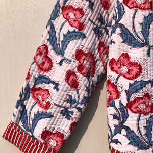 Veste matelassée en coton à manches longues, style bohème, imprimé floral, réversible, faite à la main, avec boutons, pour l'hiver - Product Image 2