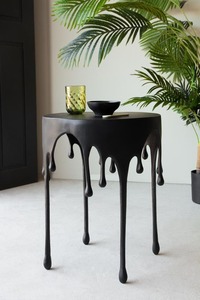 Table console contemporaine en résine noire avec design goutte d'eau, mobilier de hall décoratif moderne, plateau en verre trempé - Product Image 6