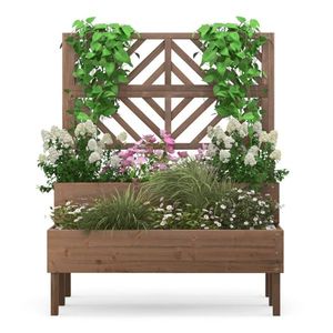 Jardinière surélevée en bois à 2 niveaux avec treillis pour pots de fleurs et jardinières - Product Image 1