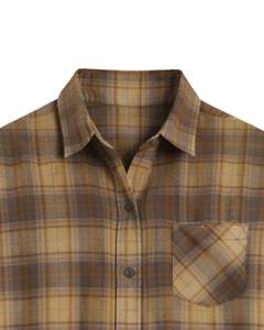 Camisa de Franela a Cuadros Ombre Marrón y Amarillo Personalizada para Mujer, Manga Larga, Cuello Abotonado, Informal, Mezcla de Algodón, Blusa de Otoño e Invierno - Product Image 5