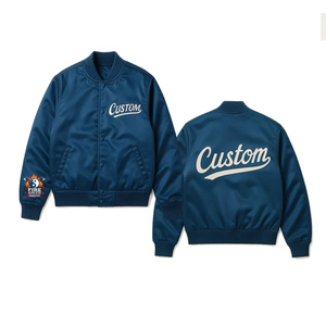 Veste universitaire en satin personnalisée : Bomber personnalisé, style Letterman, col rond, fermeture éclair, taille standard, manches longues - Product Image 5