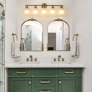 5 <b>Light</b> Modern Vanity Wall <b>Sconce</b> 31\" Golden Finish with Frosted Glass Shades for Bathroom & Hallway Lighting No Bulbs Included - Product Image 2