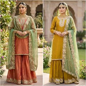 VISHNU K DESIGNS - Traje Moderno Indio de Seda para Fiesta con Bordado de Lentejuelas y Función de Secado Rápido - Product Image 4
