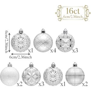 Decorazioni Natalizie di Lusso da 16 Pezzi, Palline Appese Bianche e Argento Infrangibili da 2,36 Pollici per Albero di Natale - Product Image 2