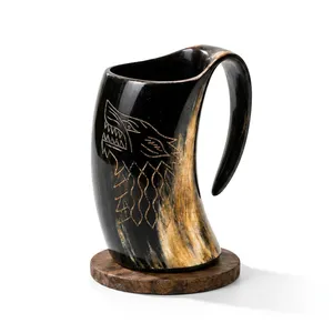 Jarra Vikinga de Cuerno Natural Indio Hecha a Mano, Taza de Cuerno para Beber, Jarra Medieval, Estilo Nórdico, Reutilizable para Cerveza, Cerveza Alemana, Miel - Product Image 4