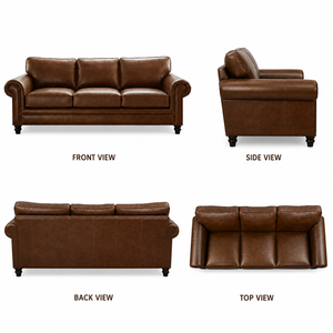 Classic Genuine Leather 3 Seater Sofa Bed with Rolled Arms Nailhead Trim Luxury Living Room Sofa <b>for</b> Home Hotel Warehouse Villa - Product Image 4