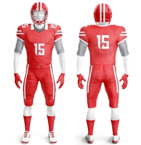 Uniformes de football américain personnalisables, imprimés par transfert thermique rouge, 100% polyester, respirants, coupe régulière, pour hommes, toutes saisons - Product Image 5